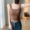 Camisola de cuello cuadrado tejida con pelo de una generación para mujer, primavera y verano, con tirantes anchos, corta y hermosa chaqueta en la espalda.