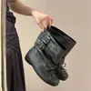 Botines de Ballet Retro con Lazo Desgastado 2026 Primavera/Verano Nuevos Arrugados Circunferencia de Pantorrilla Grande Botines Cortos Pierna Ancha Suela Plana Botines Caídos