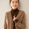 Cárdigan de Punto de Hilo de Puntos de Colores de Alta Gama 100% Cachemir Puro para Mujer, Chaqueta Exterior Holgada de Cuello en V, Capa Casual Retro