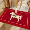 Felpudo Festivo para Puerta Principal del Año del Caballo, Alfombra Pequeña de Terciopelo de Cristal con Caballo para Vestíbulo, Absorbente de Agua, Antideslizante, Resistente al Desgaste, Felpudo Antideslizante de Año Nuevo