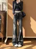 Chao Li tiene en stock jeans de pierna acampanada micro con degradado negro-gris para mujer, nueva temporada otoño e invierno, chica popular, cintura baja, no ajustados a la pierna, pantalones acampanados