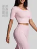 Juyitang Feminino Pêssego Retrô Manga Média Alta Elasticidade Respirável Esportes Fitness Corrida Colado Roupas de Yoga Camiseta