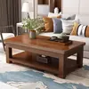 Mesa de Centro para Sala de Estar Madera Maciza Hogar Apartamento Pequeño Doble Capa de Almacenamiento Toda de Madera Maciza Nuevo Chino Mesa de Té Cañón Simple Moderno Madera Natural