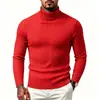 Suéter Masculino de Gola Alta em Tricô Trançado para Outono e Inverno Slim Fit Malha Elástica Camada Base Várias Cores Moda Pulôver Roupa Masculina Jovem