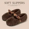Zapatillas de Algodón Mary Jane para Mujer 2026 Nuevo Otoño/Invierno Talón Cerrado para Interiores Calientes Forradas de Terciopelo Antideslizantes Zapatos Peludos Postparto