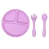 Plato de Silicona para Comida de Bebé con Ventosa Reforzada, Bol de Silicona con Tapa, Vajilla de Silicona Dividida con Cara Sonriente para Alimentación
