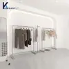 Tienda de Ropa Perchero de Ropa Acero Inoxidable Plata Cepillada Estante de Exhibición de Ropa Estante de Exhibición tipo Isla Estante de Piso Almacenamiento