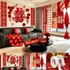 Adesivos de Personagem Felicidade Dupla para Decoração de Quarto de Casamento, Adesivos de Felicidade Dupla em Tecido Não Tecido Aveludado, Parede de Fundo para Decoração de Casamento para Fotos, Em Estoque para Entrega Rápida