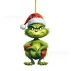 Nuevo Colgante Creativo de Dibujos Animados Navideños Transfronterizos del Grinch Colgante Plano Acrílico Decoraciones para Árbol de Navidad