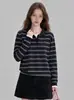 Camisa Polo Listrada Estilo Relaxado para Mulheres Outono 2026 Nova Solta Emagrecedora Casual Versátil Camiseta de Manga Longa