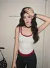 Camisole Slim com Patchwork de Cores Contrastantes, Decote U, com Ribana Elástica, Top Anti-Exposição