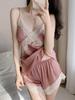 Camisón de Verano para Mujer Cuello en V Sexy Tirantes Finos Pijama de Seda Helada para Mujer Encaje Falda Deseo Puro Seda Francesa Ropa para el Hogar