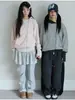Moletom Listrado com Zíper Assimétrico Estilo Coreano para Meninas e Mulheres Outono Inverno com Capuz Versátil Casual Y2K Jaqueta Leve Estilo Asiático