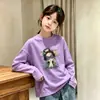 Roupa íntima de algodão puro com gola redonda para meninas no outono, camiseta elegante e versátil de manga comprida com corte solto para meninas