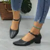 Zapatos Mary Jane de Mujer Estilo Nuevo con Punta Fina, Tacón Grueso, Piel Suave, Tacón Medio, Corte Bajo y Adecuados para el Trabajo