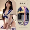 Lencería sexy de amante, escote en V profundo femenino con cierre oculto, entrepierna abierta, body de cintura alta, conjunto de uniforme de marinero para cosplay