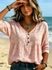 Camisa de manga média com três botões, camisa casual feminina com estampa 3D, camisa feminina solta com decote V de fronteira