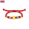Pulseira de Ouro Puro 999 para Mulheres, Fio Vermelho com Contas da Sorte, Ouro Puro de Shenzhen, Presente de Ano de Nascimento do Cavalo