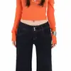 Jeans de campana azul oscuro para mujer, nuevo corte ajustado, holgado, elástico, de tiro bajo, pierna recta para personas menudas