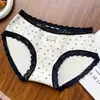 Calcinha Feminina de Renda de Algodão Estilo Retrô com Estampa Doce Respirável Cobertura Total no Quadril Cintura Média para Mulheres