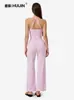 Bestseller transfronterizo: Conjunto de dos piezas para mujer con pantalones de pierna ancha de tiras cruzadas y top corto tipo tank top, de cintura alta, con caída, conjunto casual deportivo para yoga