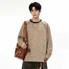NASA SOBRE Camiseta de Felpa Rayada de Manga Larga para Hombre Otoño Invierno Holgada Casual Engrosada Cálida Capa Base Superior