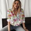 TEMU Camisa de Manga Larga Nueva para Mujer Transfronteriza Hermosa Flor Estampado 3D Moda Casual De Botones Un Solo Color Versátil