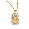 Colgante de Nicho Estilo Europeo y Americano Acero Inoxidable Chapado en Oro de 18K Aceite Goteando Lleno de Diamantes Doce Constelaciones Collar Cuadrado Colorido para Mujer