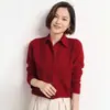 Camisa de mujer de manga larga para otoño e invierno, estilo moda, cuello tipo polo, capa base adelgazante, adecuada para usar debajo de un cárdigan o suéter.
