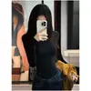 Top de Punto Suave de Manga Larga Estilo Coreano para Mujer Otoño Invierno Ajuste Delgado Suéter Ropa Interior Top Pequeño Blanco