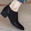 Zapatos de Tacón Grueso para Mujer 2023 Para el Trabajo Puntiagudos Patchwork Tacón Medio Retro Slip-On Zapatos de Mujer