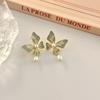 ¡Hada! Aretes colgantes de mariposa con perlas de aceite, nicho retro, lujo ligero, estilo tinta, aretes de aguja de plata para mujer, Venta al por mayor