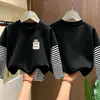 Camiseta de Manga Larga Falsa de Dos Piezas para Niños 2026 Nueva Primavera y Otoño Camiseta Básica de Algodón Puro para Niños Ropa de Otoño para Niños Mayores