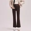 Calças de maternidade para outono e inverno, corte solto, alta elasticidade, cintura alta, tamanhos grandes, adequadas para baixinhas, calças levemente flare, leggings de maternidade para mulheres