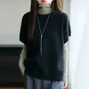 Colete de Lã 100% Puro de Manga Curta para Mulheres no Outono e Inverno Novo Colete Camada Solta Colete Suéter Gola Redonda Colete Tricotado