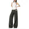 Pantalones Casuales de Pierna Ancha con Pliegues de Cintura Baja de Estilo Perezoso, Nuevo Estilo de Verano para Mujer, Holgados, Adelgazantes, con Caída