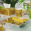 Prato de Jantar Ocidental em Porcelana Fina Estilo Europeu de Luxo Leve Prato de Espetinho para Casa Xícara de Café para Banquete Bule Caneca de Presente para Escritório
