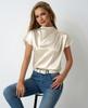 Foto Real de Camiseta de Satén de Manga Corta con Cuello Redondo de Nuevo Diseño de Venta Caliente Transfronteriza Satén Primavera y Verano para Mujer Top Plisado en el Hombro Izquierdo al por Mayor