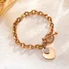 Lele Joias Moda Ouro Rosa Zircônia Amor Aço Inoxidável Pulseira Feminina Não Desbota Mais Fácil de Combinar Temperamento Coração de Pêssego Fecho Ot
