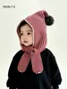Conjunto de Gorro y Bufanda Todo en Uno para Niños Otoño e Invierno Cálido y a Prueba de Viento Rayado Tejido de Lana Gorro con Protección para Orejas de Bebé para Niños y Niñas