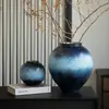 Jarrón de cerámica Jingdezhen con esmalte de cielo estrellado y cuerpo redondo, adorno de arte para mueble de TV, decoración de entrada estilo Wabi-sabi, envío gratis