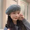 Boina para Mulheres, Estilo Coreano Outono e Inverno, Moda Versátil Pied-de-poule Doce Retrô Chapéu de Celebridade da Internet, Circunferência da Cabeça Grande, Legal
