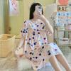 Camisola de seda de algodão feminina primavera e outono verão pijama fino coreano meninas doces celebrantes online explosões ao vivo casa outwear saia