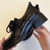 Lan Gui~2026 Otoño Retro Británico Punta Redonda Con Cordones Mocasines Versátiles Para Viajar Tacón Grueso Zapatos de Cuero para Mujer