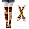 Calcetines navideños mujer calcetines de Halloween calcetines altos cosplay festivo europeo y americano calcetines a rayas set de calcetines con guantes