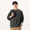 Roupas Masculinas Fengshe / Moletom Solto Outono e Inverno com Estampa Casual, Bolso no Peito, Etiqueta, Blusa de Manga Longa Pesada Vintage 300g para Homens