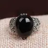Kawei Anel Europeu e Americano de Minério Negro Prata Tailandesa Granate Vermelho Jaspe Calcedônia Diamante Vivo Anel de Diamante Colorido Elegante em Forma de Ovo