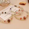 Pulseira Original Feita à Mão de Cristal Amarelo Natural com Flores de Resina Vermelha, Nova Tendência Estilo Chinês Cabacinha Joia de Alto Padrão