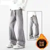 Calça Jeans Cinza de Lã Estilo Americano com Barra Flare para Homem, Calça Reta, Slim Fit, Calça Flare Casual para Homem