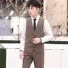 Chaleco de Traje para Hombre Estilo Coreano Color Sólido Cuello en V Botonadura Sencilla Corte Slim Casual Gris Tratamiento Sin Planchado
